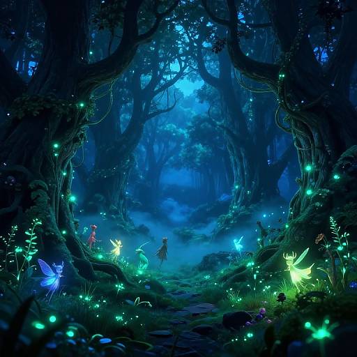 Enchanted Twilight Forest with Magical Beings