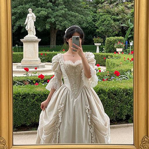 Woman in Cream Gown Taking Selfie