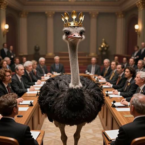 Ostrich Crowned with Golden Spoons