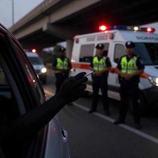 Moody Urban Scene with Police and Ambulance