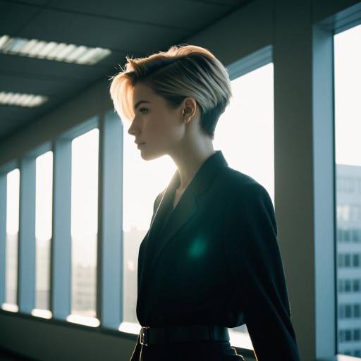Female Model with Taper Fade Hairstyle in Office