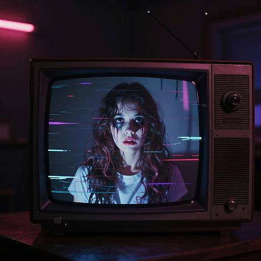 Analog Horror Girl in Glitching TV