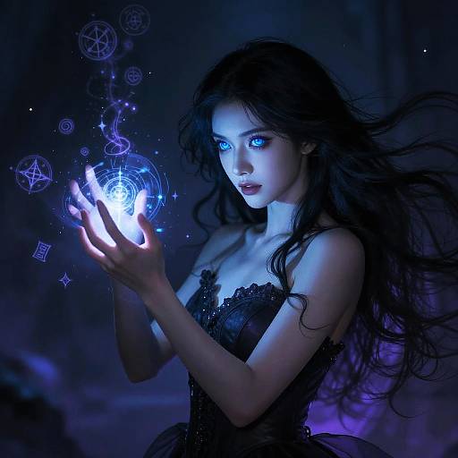 Enchanting Sorceress Casting Blue Spell