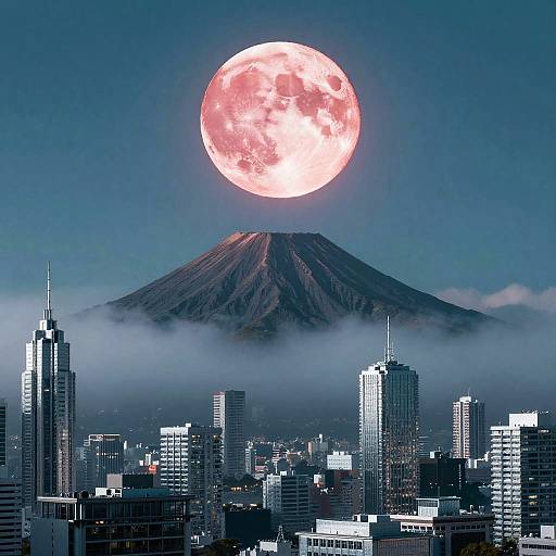 Crimson Moon Over Cyberpunk Metropolis