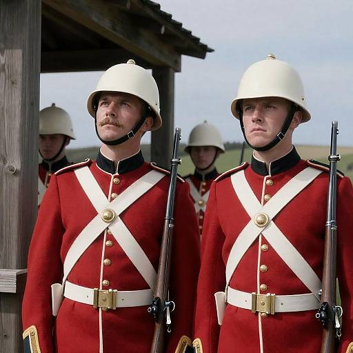 British Soldiers in Red Uniforms with Rifles
