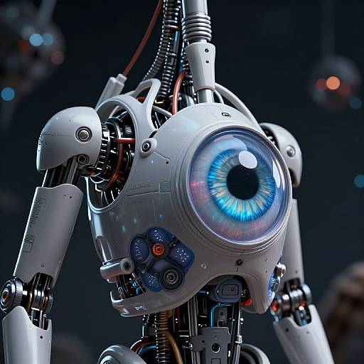 Futuristic Cyborg Robot with Large Realistic Blue Eye