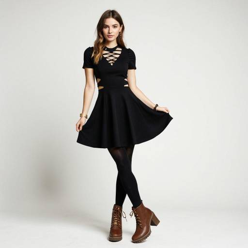 Chic Woman in Black Skater Dress