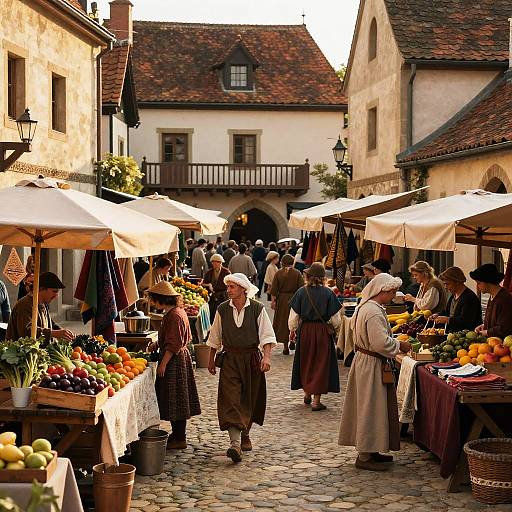 Lively Medieval Marketplace Scene