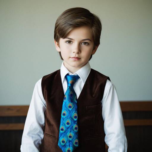 Boy in Peacock Tie and Brown Vest