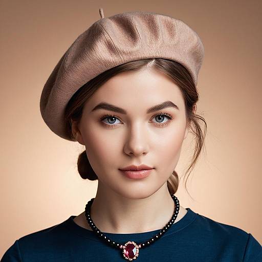 Young Woman in Brown Beret Portrait