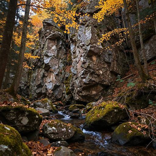 Autumn Forest Crags with Mountain Stream