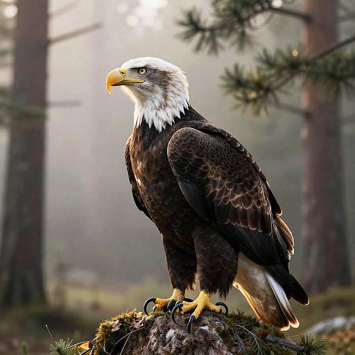 Majestic Bald Eagle in Misty Forest