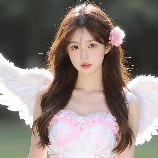 Girl with Floral Hair and Wings