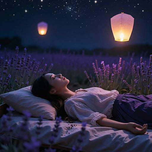 Girl Meditating in Magical Lavender Field