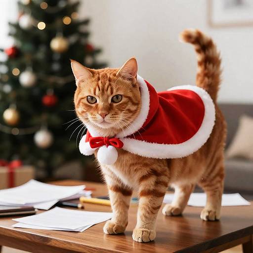 Stern Tabby Cat in Santa Attire
