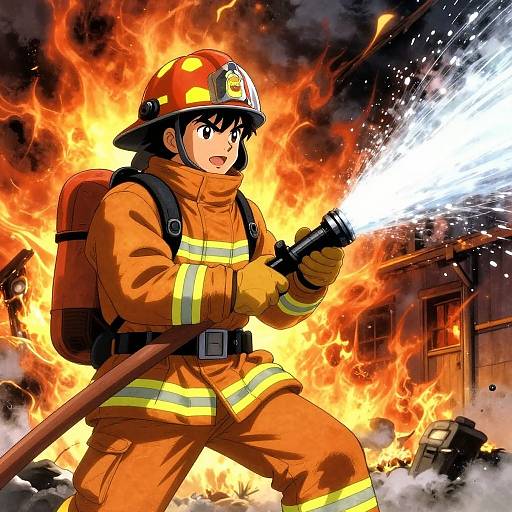 Heroic Firefighter Anime Illustration