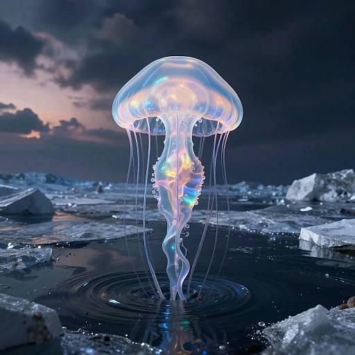 Iridescent Alien Jellyfish on Icy Moon