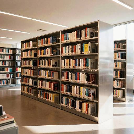 Sunlit Minimalist Bookstore with Steel Shelves