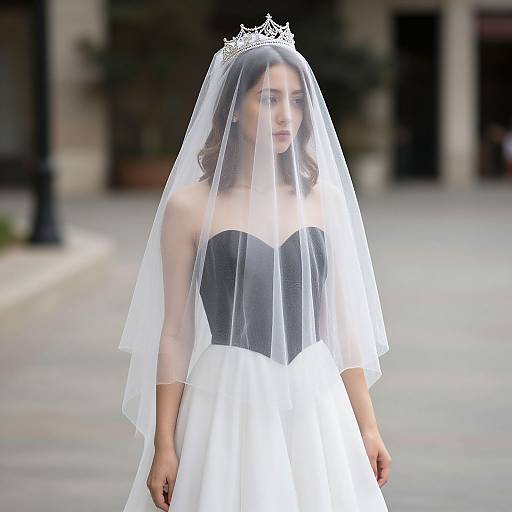 Regal Woman in Veiled Dress