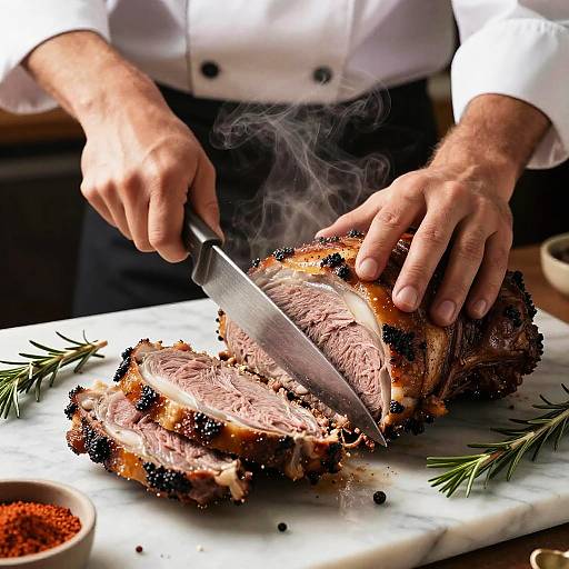 Chef Carving Steamy Roast