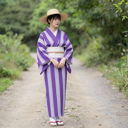 Woman in Purple Kimono on Dirt Road