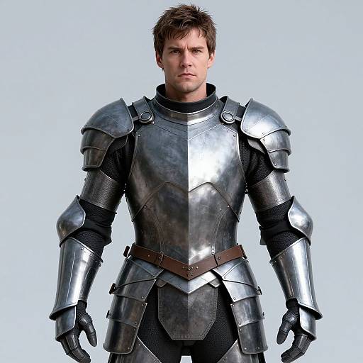 Realistic Adult Man in Steel Armor