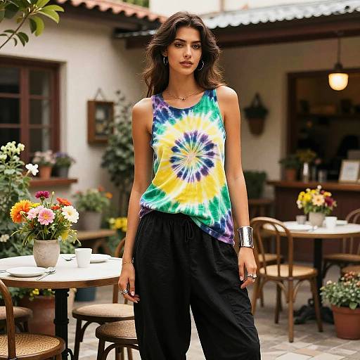 Vibrant Streetwear Woman in Courtyard