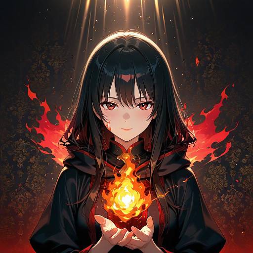 Mystical Fire Witch in Colorful Light