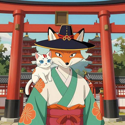 Fox-Headed Person in Japanese Attire