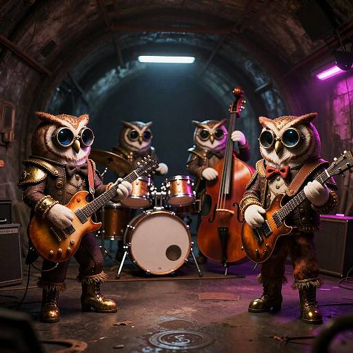 Steampunk Owl Rock Band in Subway
