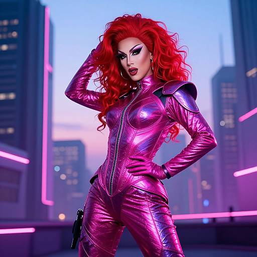 Cyberpunk Red Headed Drag Queen Pose