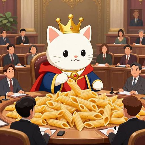 Crowned Cat-Queen Leads Pasta Parliament