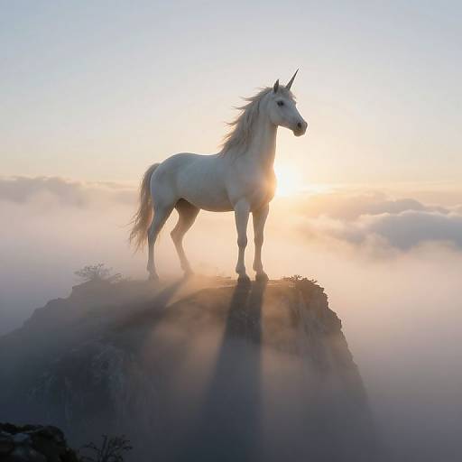 Majestic Unicorn at Foggy Daybreak