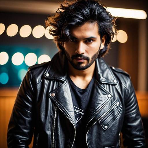 Man in Bold Leather Jacket with Groomed Hair