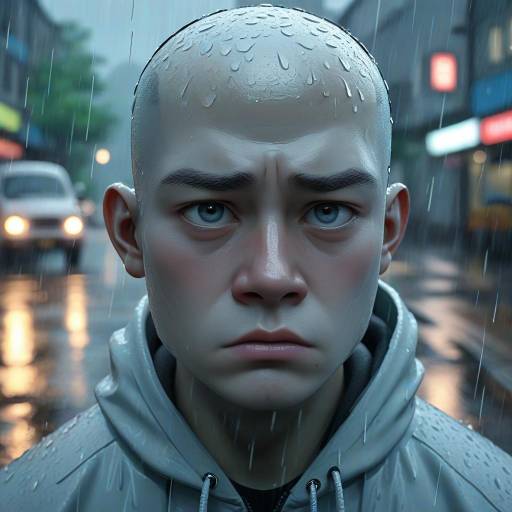 Young Man in Rain with Droplets