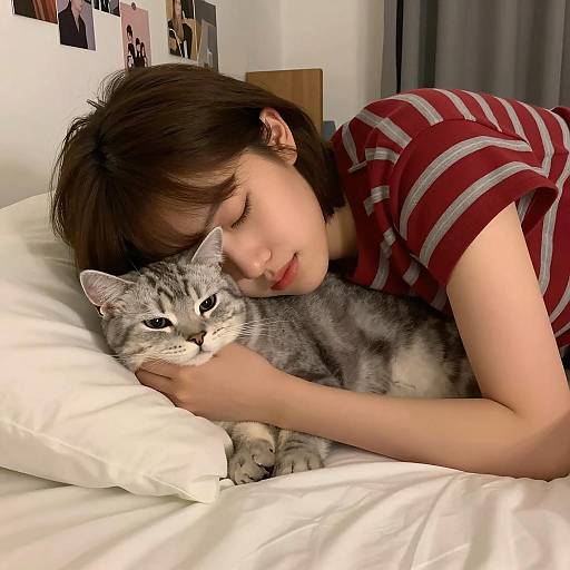 Cozy Moment: Woman and Tabby Cat