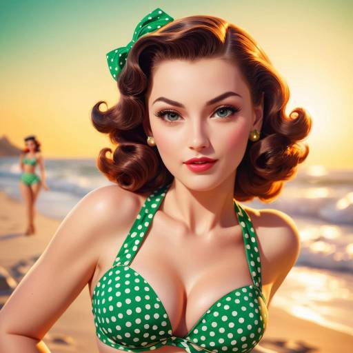 Dynamic Vintage Pin-Up Girl at Sunset