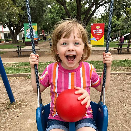 Joyful Child on Colorful Swing