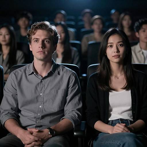 Dimly Lit Movie Theater Couple