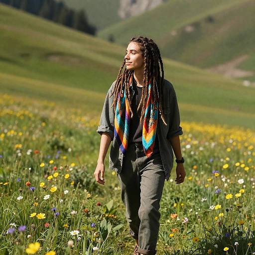 Sunlit Non-Binary in Alpine Meadow