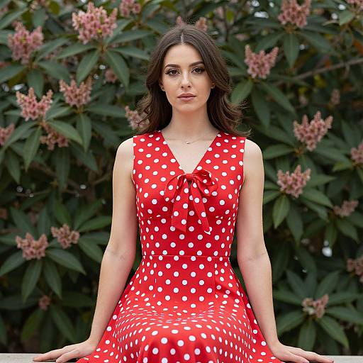 Woman in Vibrant Red Polka Dot Dress