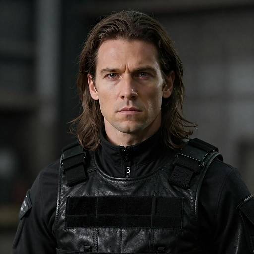 Intense Man in Tactical Leather Vest