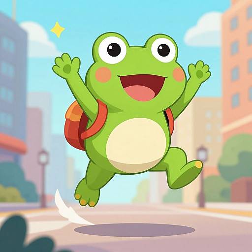Joyful Frog Cartoon with Backpack