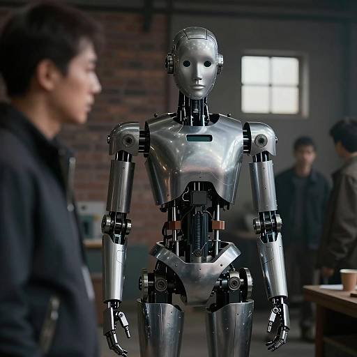 Mysterious Robot in Dimly Lit Room