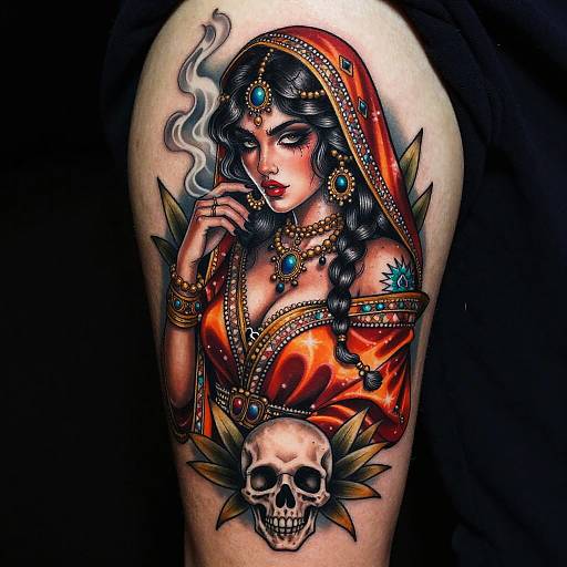 Neotraditional Lebanese Woman Tattoo