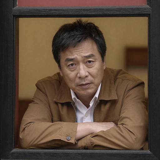 Concerned Middle-Aged Man Leaning Through Frame