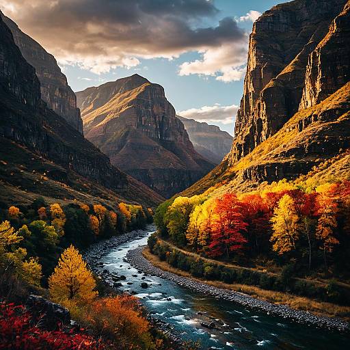 Autumn River Canyon at Sunset