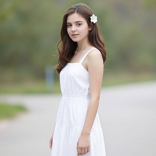 Beautiful Girl in White Dress Outdoors