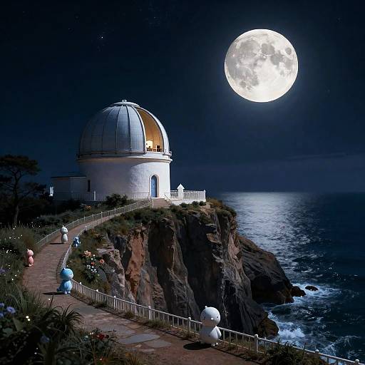 Moonlit Celestial Observatory on Cliffside