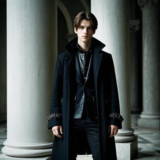 Young Man in Gothic Black Coat by Pillars